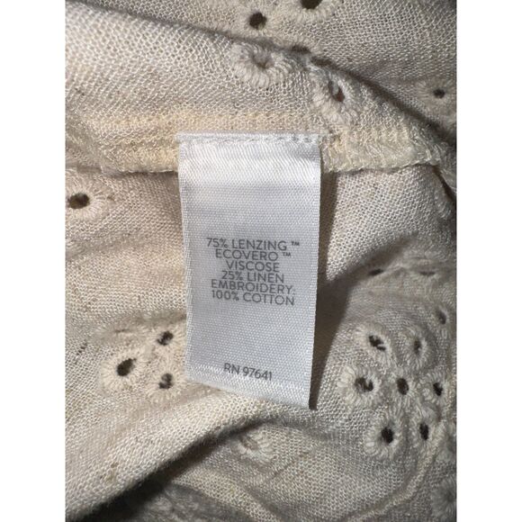 J.Jill Easy Eyelet Blazer Jacket Sz S Petite Oatmeal Button Up Linen Blend - Picture 3 of 4